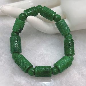 Green Jade Carved Stretch Bracelet